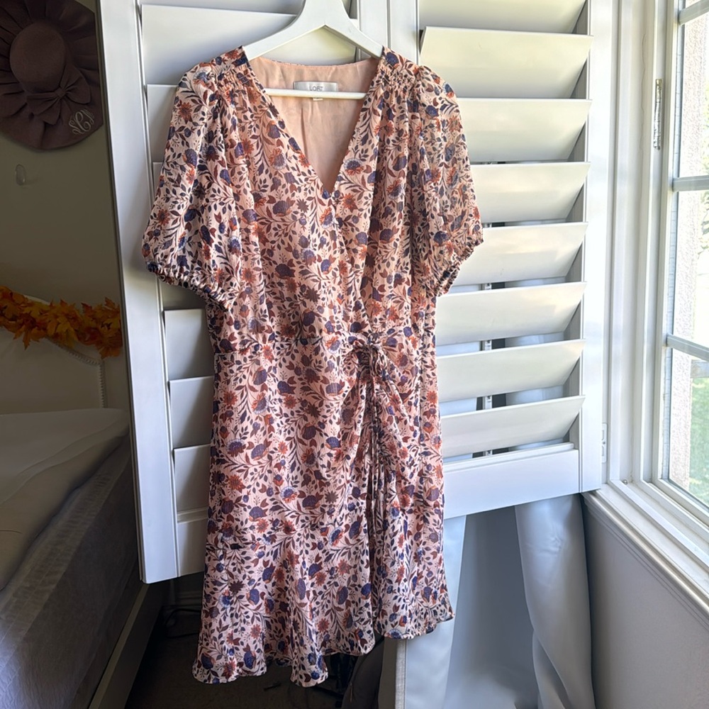 Floral Ruffle Mini Dress / Loft Mini Dress / Thanksgiving Fall Floral Dress